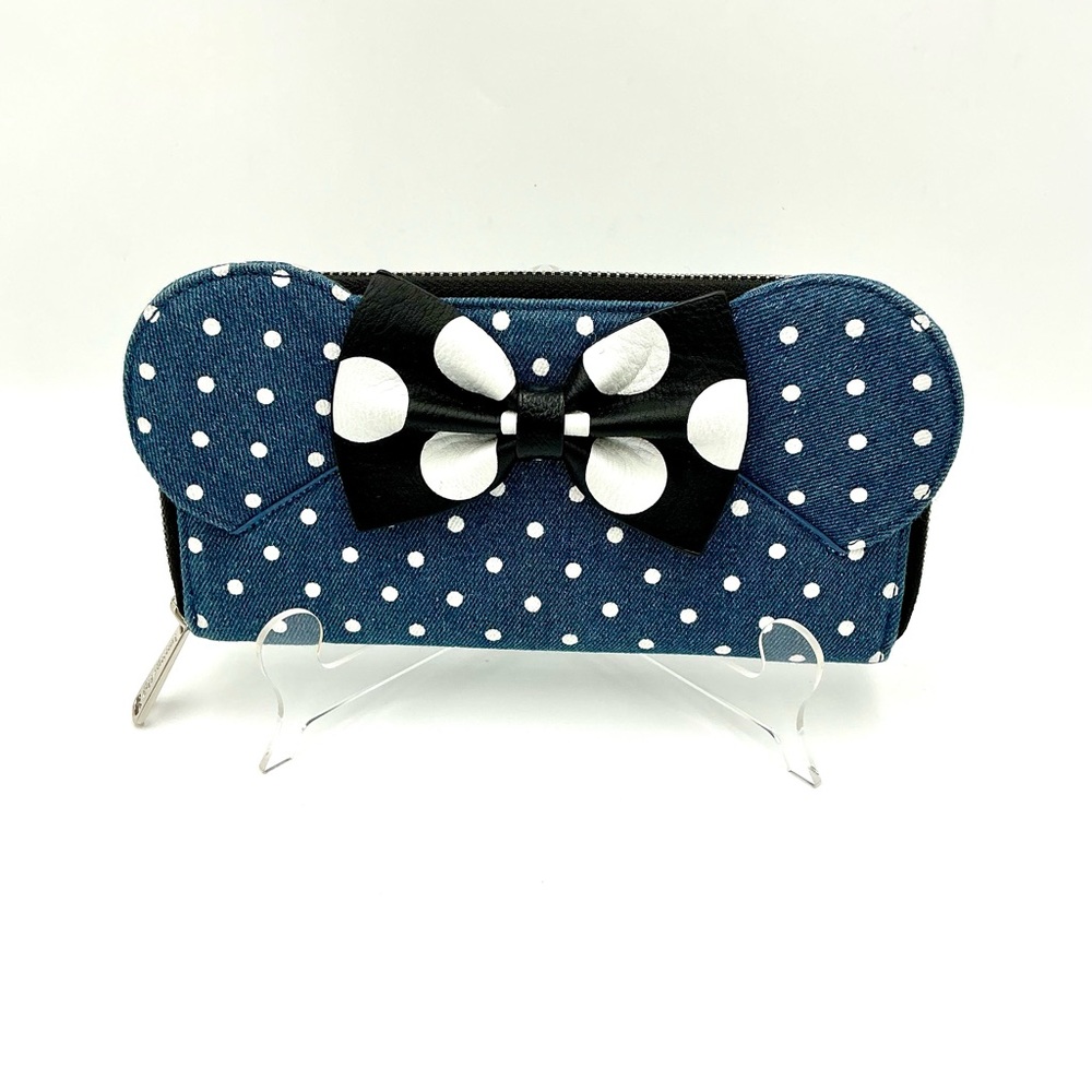Loungefly Disney Navy Polka Dot Minnie Ears Wallet with Black & White Bow NWOT